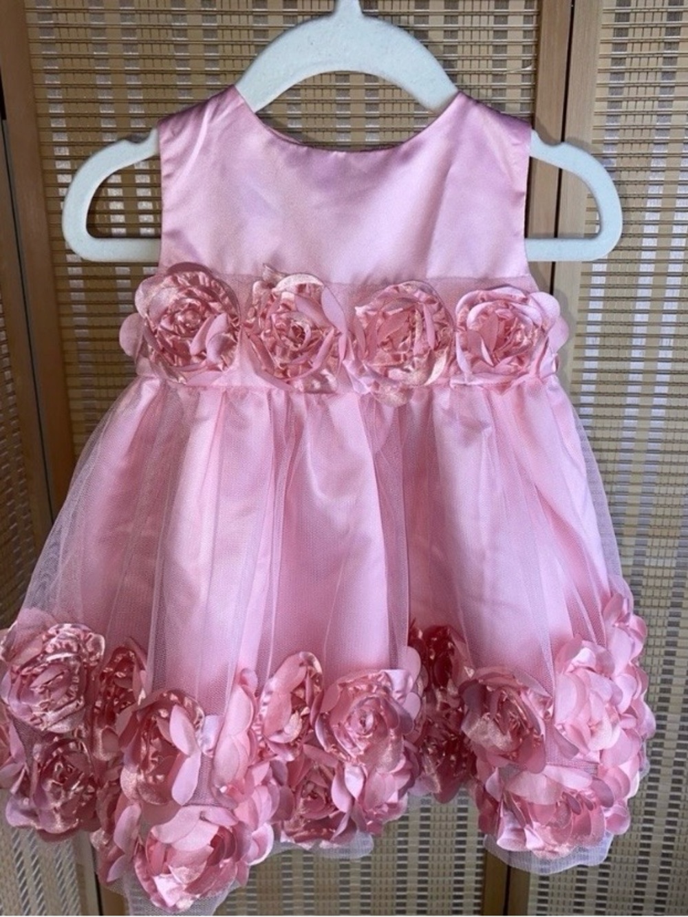 Holiday Editions | Pink Satin Flower Trim Dress 6-9 Months